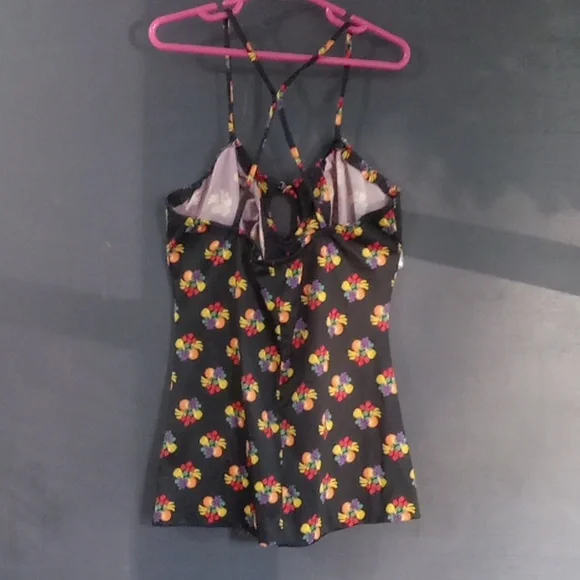 Frederick's of Hollywood chemise cropped top blue with fruit pictures - Picture 5 of 7